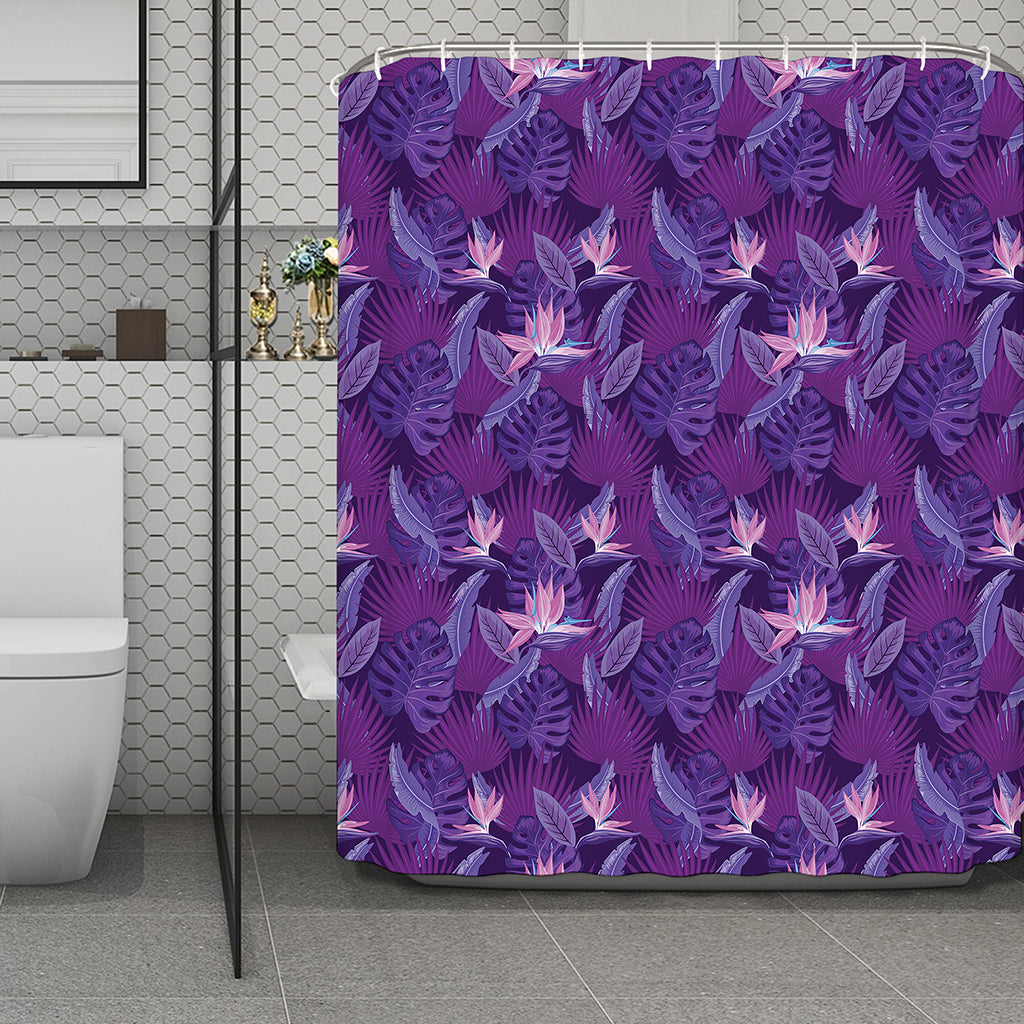 Dark Purple Hawaiian Tropical Print Polyester Shower Curtain