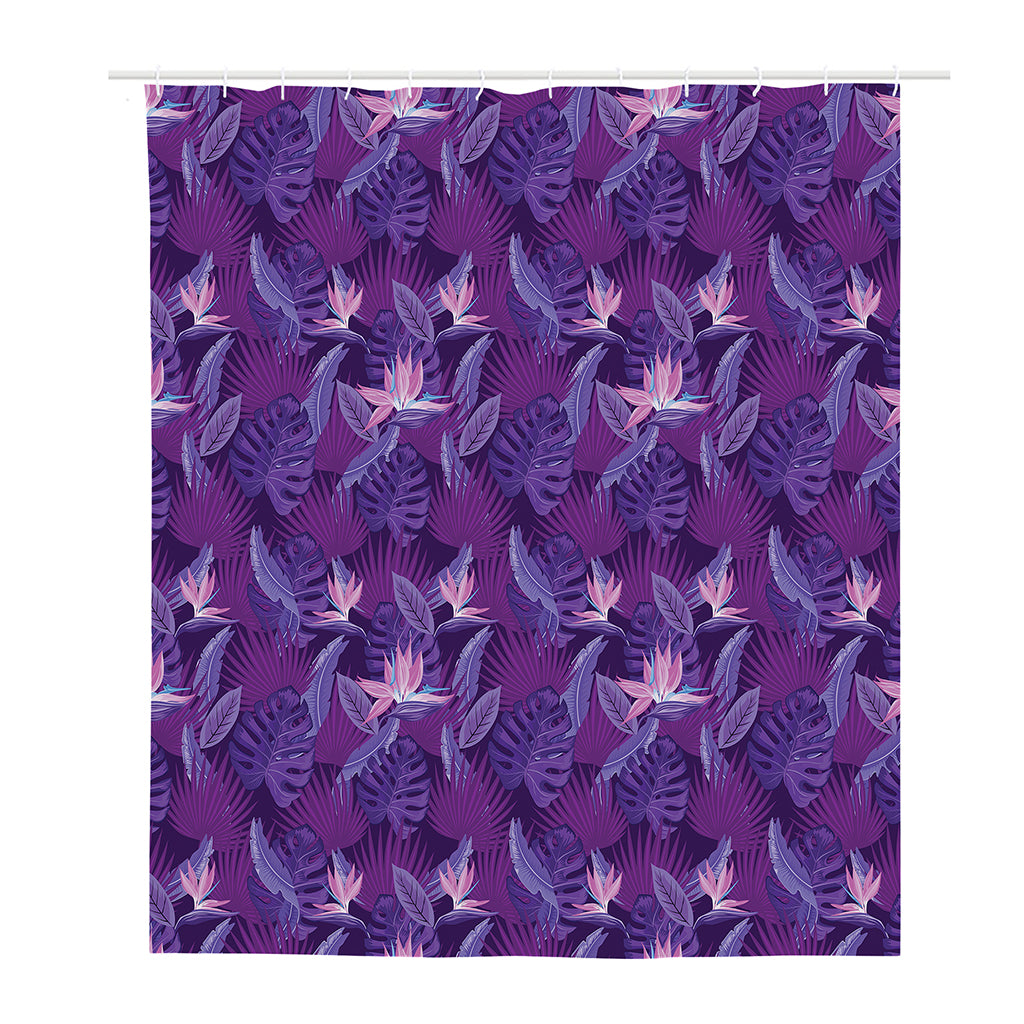Dark Purple Hawaiian Tropical Print Polyester Shower Curtain