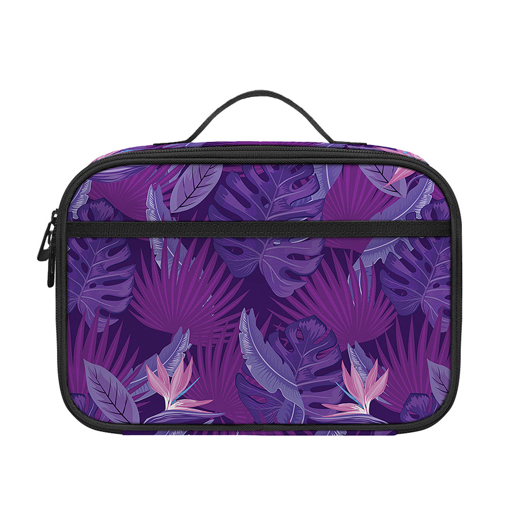 Dark Purple Hawaiian Tropical Print Portable Lunch Bag