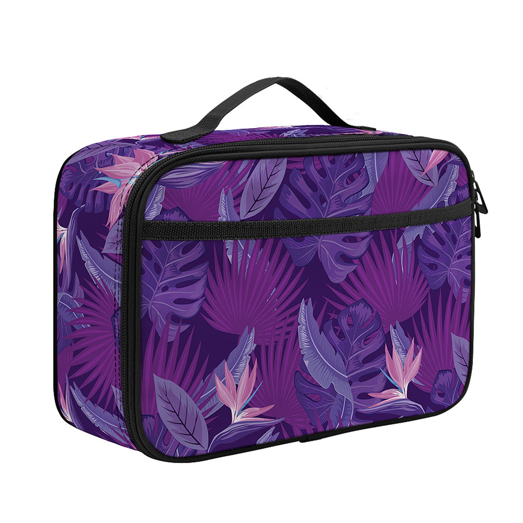 Dark Purple Hawaiian Tropical Print Portable Lunch Bag