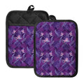 Dark Purple Hawaiian Tropical Print Pot Holders With Pocket