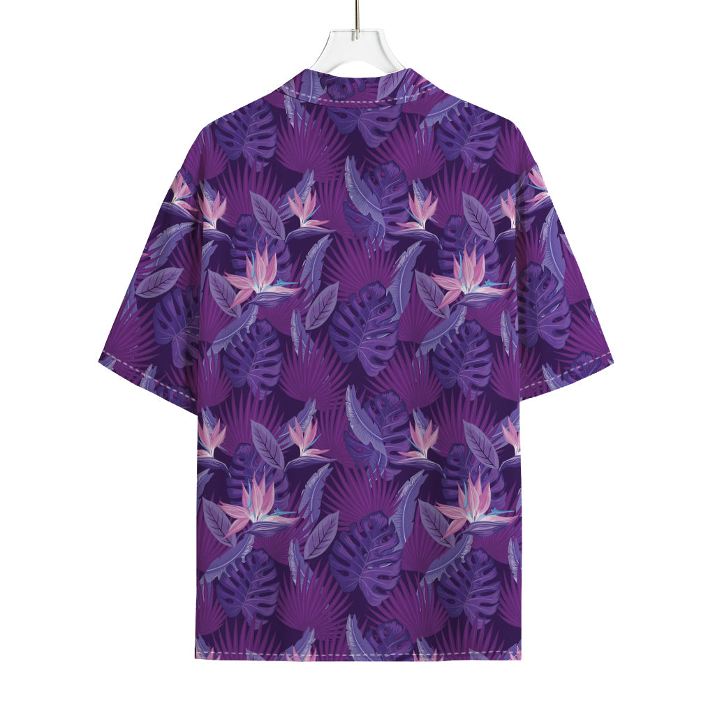 Dark Purple Hawaiian Tropical Print Rayon Hawaiian Shirt
