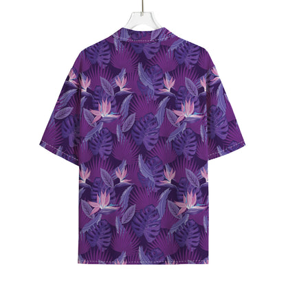 Dark Purple Hawaiian Tropical Print Rayon Hawaiian Shirt
