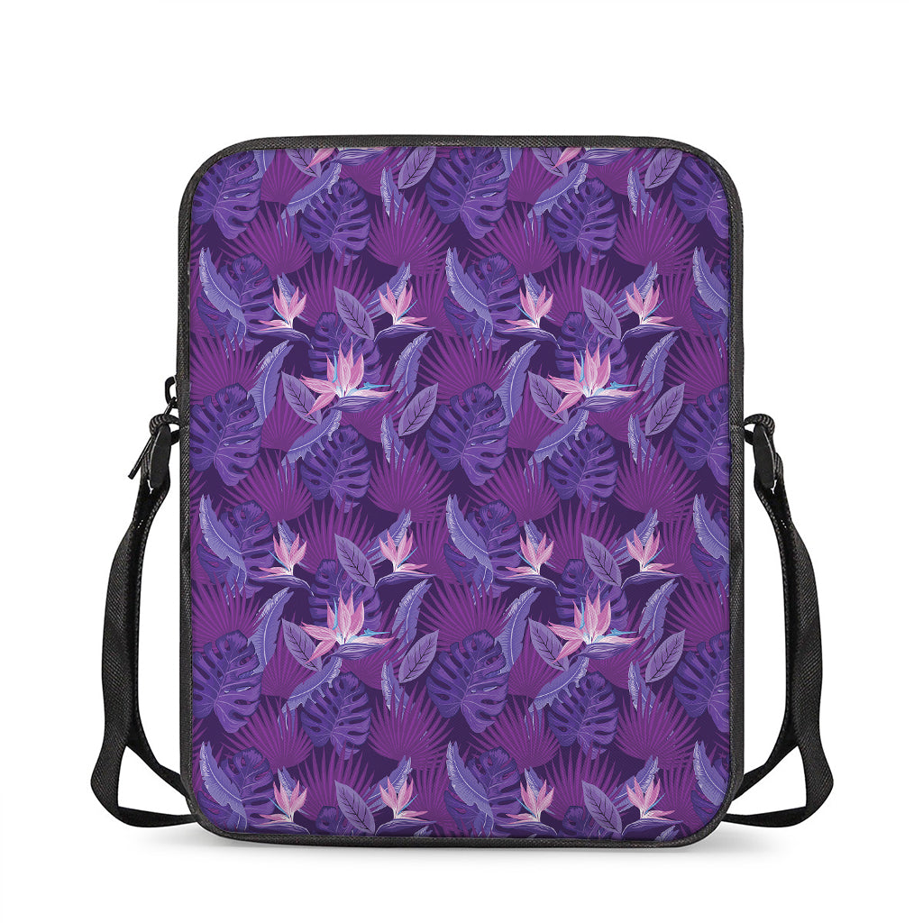 Dark Purple Hawaiian Tropical Print Rectangular Crossbody Bag