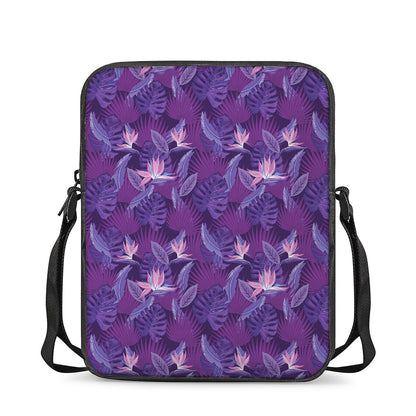 Dark Purple Hawaiian Tropical Print Rectangular Crossbody Bag
