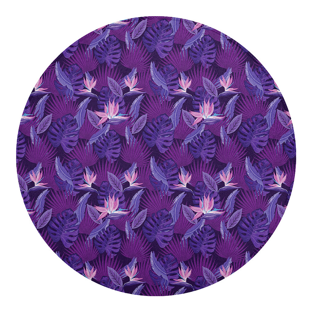 Dark Purple Hawaiian Tropical Print Round Blanket