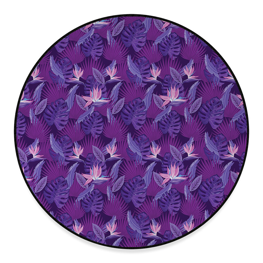Dark Purple Hawaiian Tropical Print Round Floor Mat