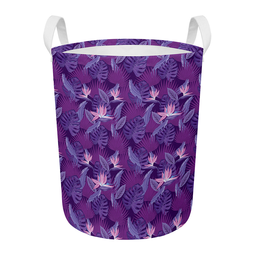 Dark Purple Hawaiian Tropical Print Round Laundry Basket