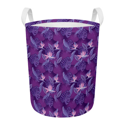 Dark Purple Hawaiian Tropical Print Round Laundry Basket