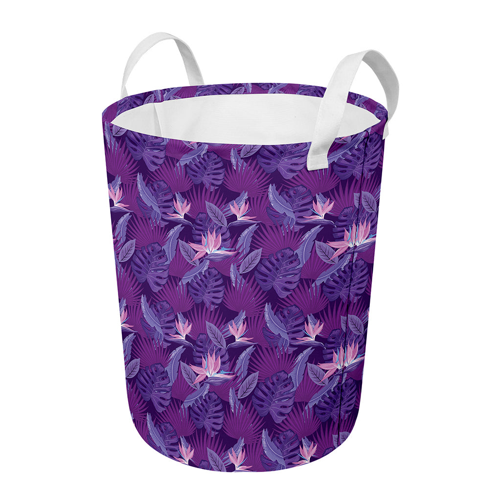 Dark Purple Hawaiian Tropical Print Round Laundry Basket