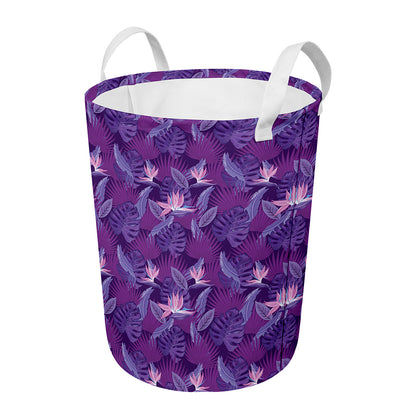 Dark Purple Hawaiian Tropical Print Round Laundry Basket