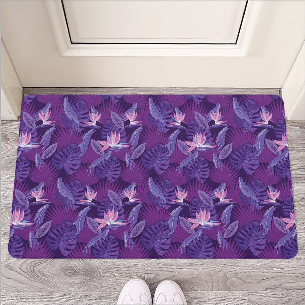 Dark Purple Hawaiian Tropical Print Rubber Doormat