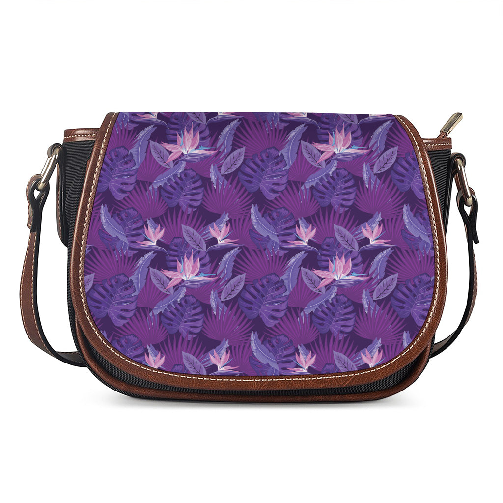 Dark Purple Hawaiian Tropical Print Saddle Bag