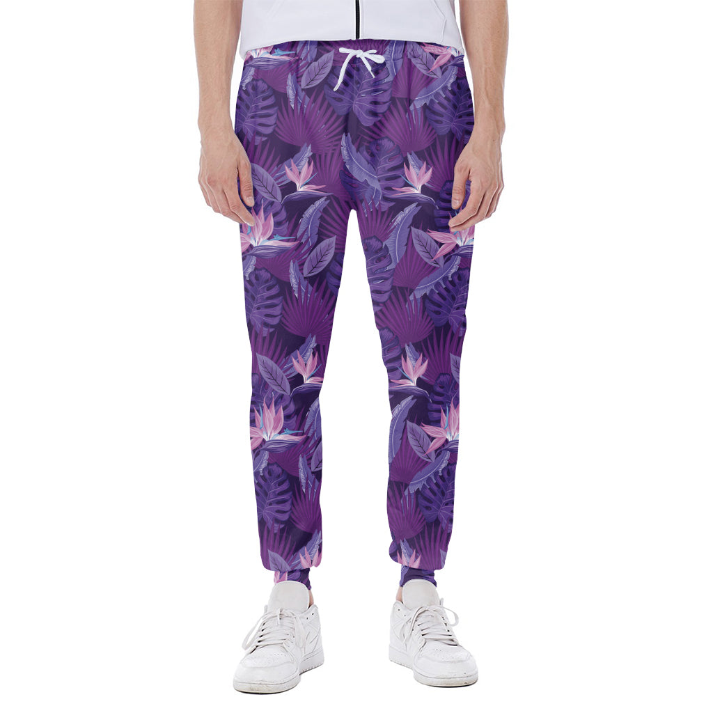 Dark Purple Hawaiian Tropical Print Scuba Joggers