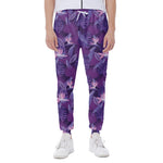 Dark Purple Hawaiian Tropical Print Scuba Joggers