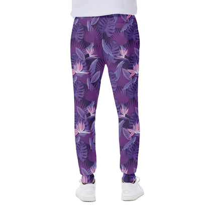Dark Purple Hawaiian Tropical Print Scuba Joggers
