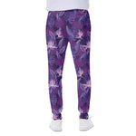 Dark Purple Hawaiian Tropical Print Scuba Joggers