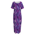 Dark Purple Hawaiian Tropical Print Short Sleeve Long Nightdress