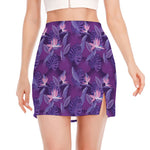 Dark Purple Hawaiian Tropical Print Side Slit Mini Skirt