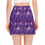 Dark Purple Hawaiian Tropical Print Side Slit Mini Skirt