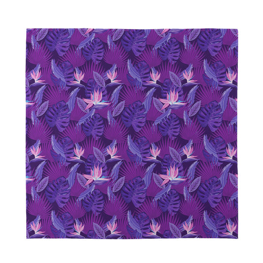 Dark Purple Hawaiian Tropical Print Silk Bandana