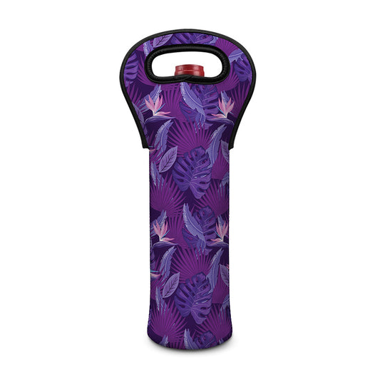 Dark Purple Hawaiian Tropical Print Single Neoprene Wine Tote