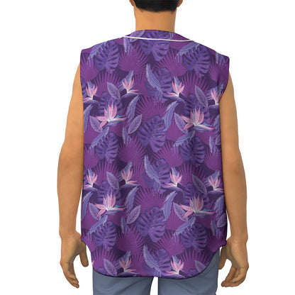 Dark Purple Hawaiian Tropical Print Sleeveless Baseball Jersey