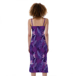 Dark Purple Hawaiian Tropical Print Slim Fit Midi Cami Dress