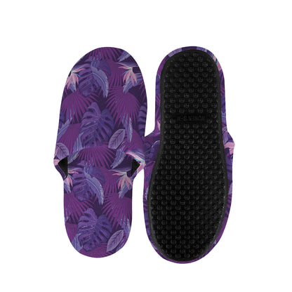 Dark Purple Hawaiian Tropical Print Slippers