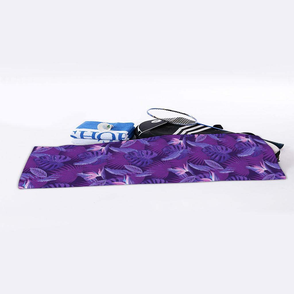 Dark Purple Hawaiian Tropical Print Sports Towel