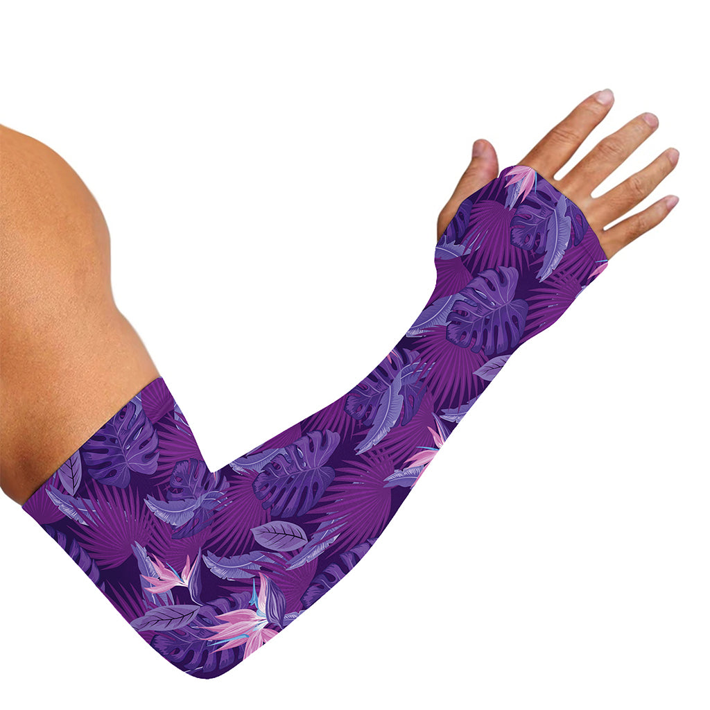 Dark Purple Hawaiian Tropical Print Sun Protection Arm Sleeves
