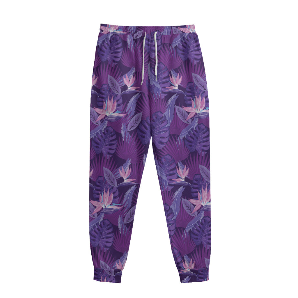Dark Purple Hawaiian Tropical Print Sweatpants