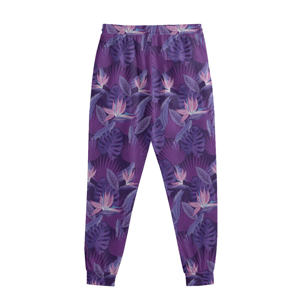 Dark Purple Hawaiian Tropical Print Sweatpants