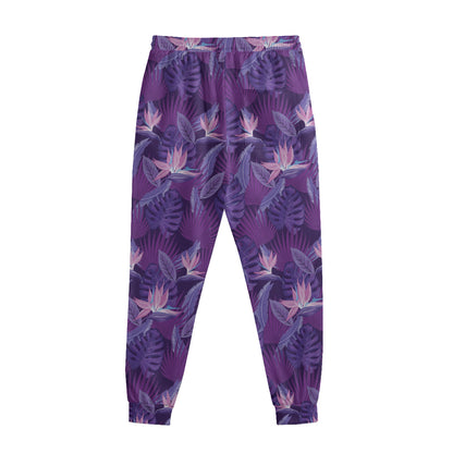 Dark Purple Hawaiian Tropical Print Sweatpants