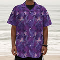 Dark Purple Hawaiian Tropical Print Textured Short Sleeve Shirt