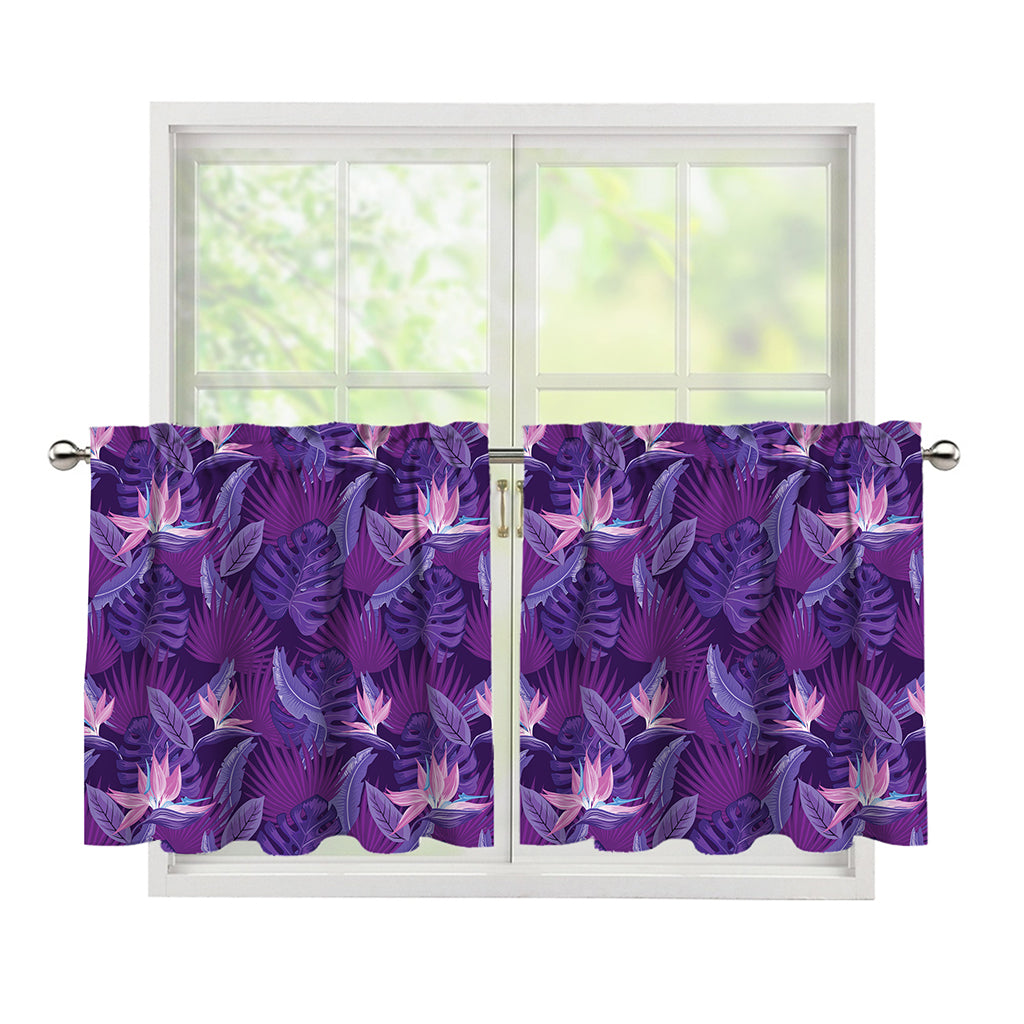 Dark Purple Hawaiian Tropical Print Tier Curtains