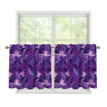 Dark Purple Hawaiian Tropical Print Tier Curtains