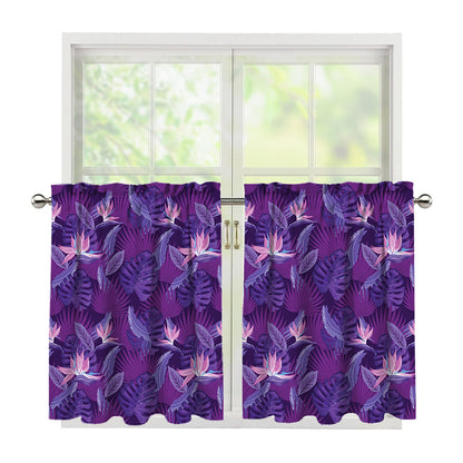 Dark Purple Hawaiian Tropical Print Tier Curtains