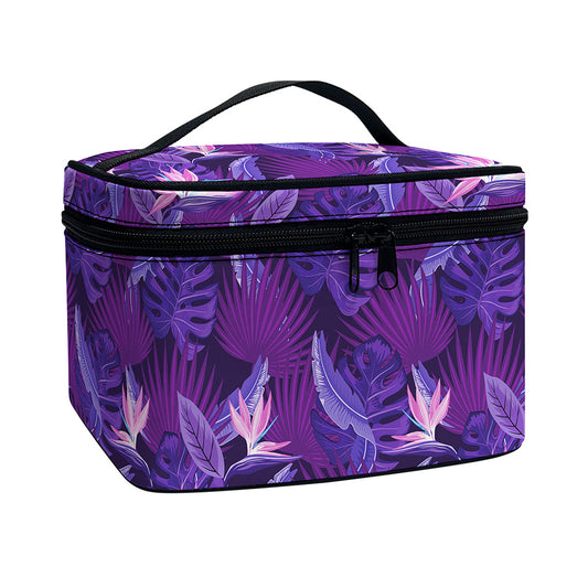 Dark Purple Hawaiian Tropical Print Travel Makeup Bag