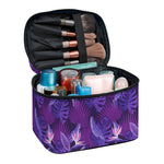 Dark Purple Hawaiian Tropical Print Travel Makeup Bag