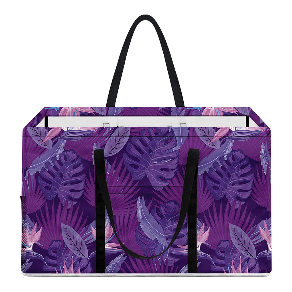 Dark Purple Hawaiian Tropical Print Utility Tote Bag