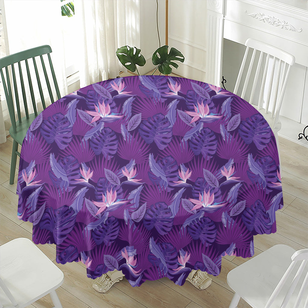 Dark Purple Hawaiian Tropical Print Waterproof Round Tablecloth