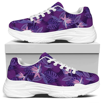 Dark Purple Hawaiian Tropical Print White Chunky Shoes