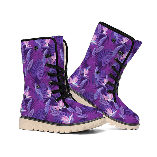 Dark Purple Hawaiian Tropical Print Winter Boots