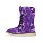 Dark Purple Hawaiian Tropical Print Winter Boots