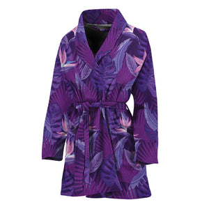 Dark Purple Hawaiian Tropical Print Women's Bathrobe