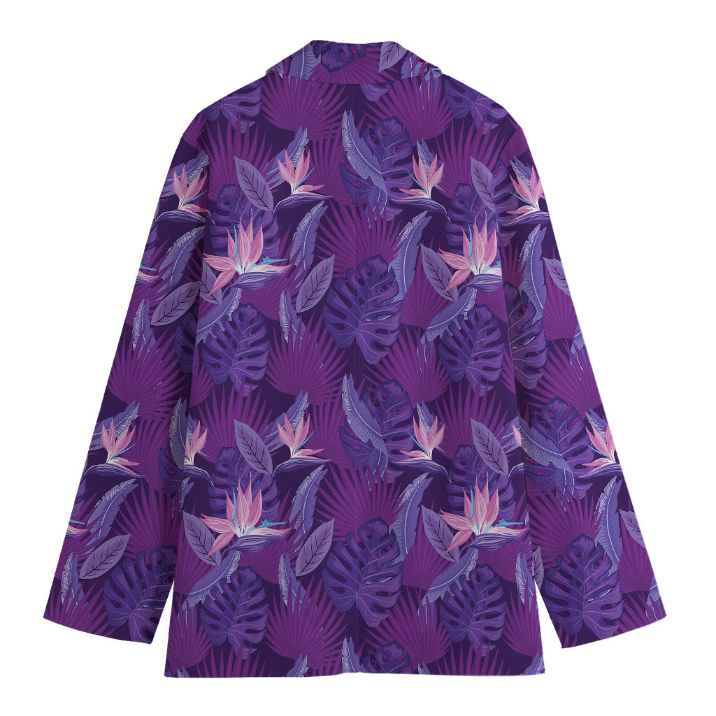 Dark Purple Hawaiian Tropical Print Women's Blazer