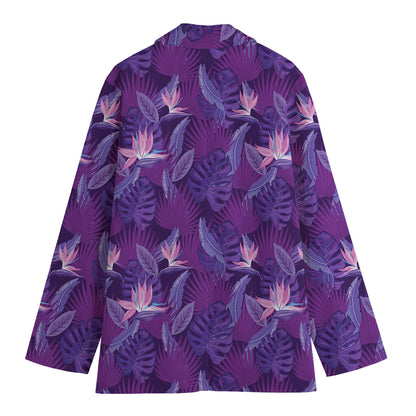 Dark Purple Hawaiian Tropical Print Women's Blazer