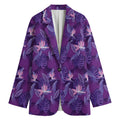 Dark Purple Hawaiian Tropical Print Women's Cotton Blazer