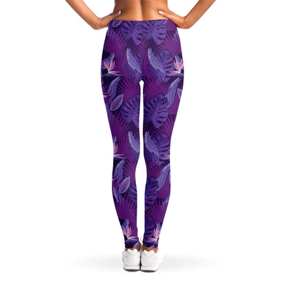 Dark Purple Hawaiian Tropical Print Women's Leggings